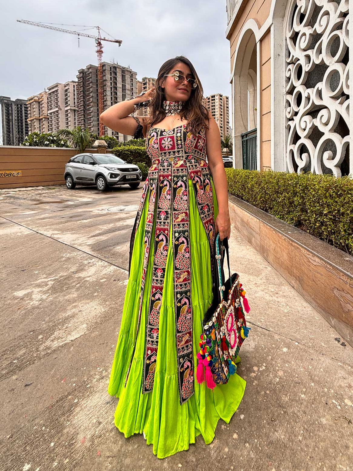 Embroidered Faux Georgette Indowestern Kurti with Lehenga - Navratri collection